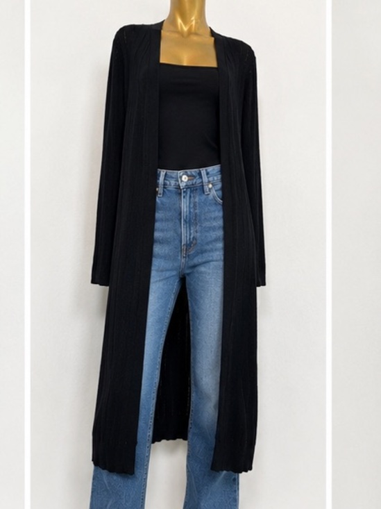 Gentle Fawn Sweaters - GF Gentle Fawn NWT Rayon/Poly Black Pointelle Knit Long Duster Cardigan XS NWT